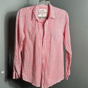 Frank & Eileen Cotton Pink and white striped shirt size M- gently used